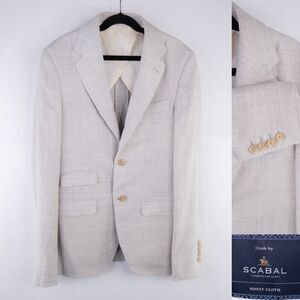 Scabal Mens Sport Coat Jacket Blazer Sz 34R Wool Finest Cloth Two Button Beige